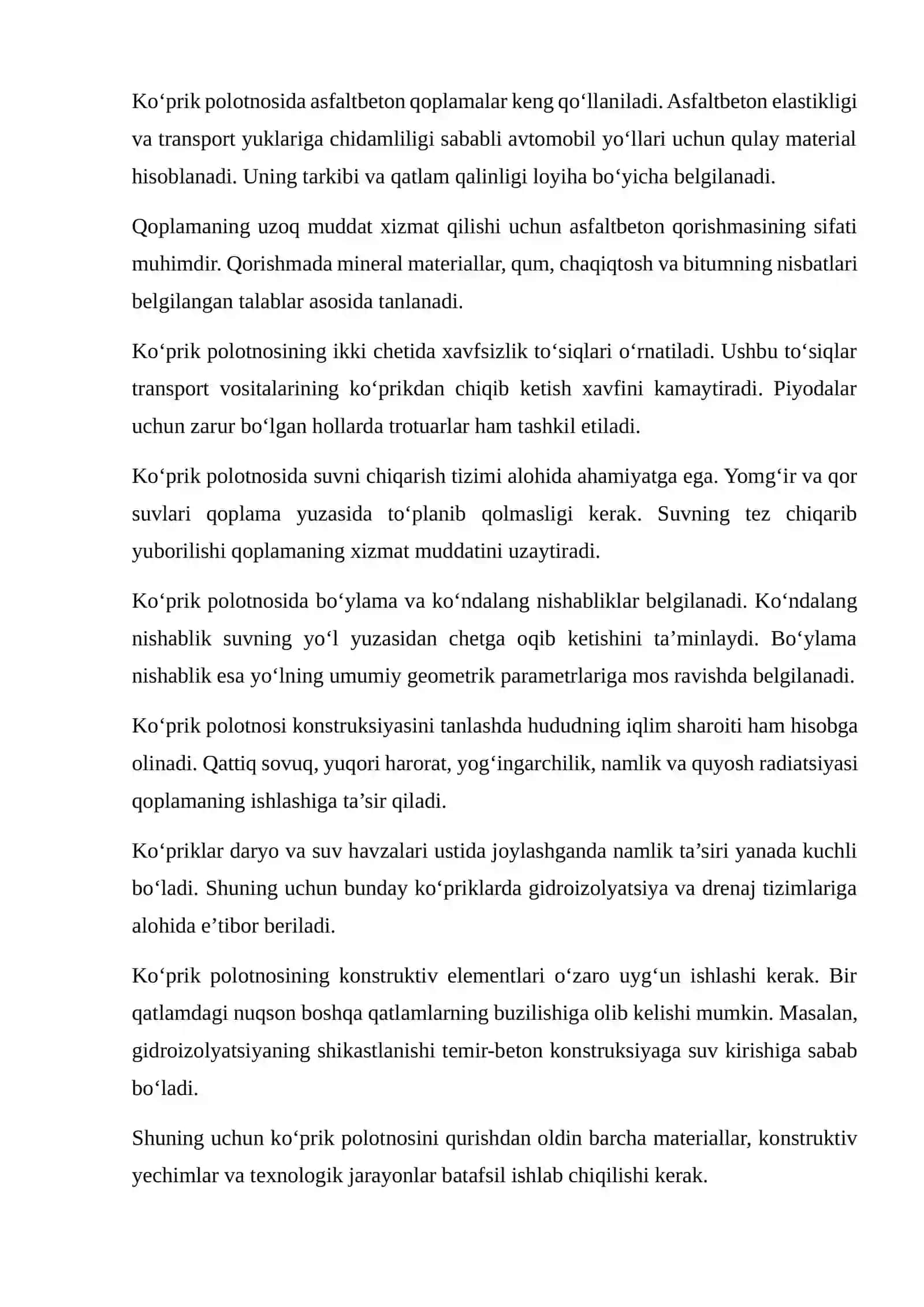AVTOMOBIL YO‘LLARIDAGI KO‘PRIK POLOTNOSINI QURISH TEXNOLOGIK JARAYONLARINI ISHLAB CHIQISH 4