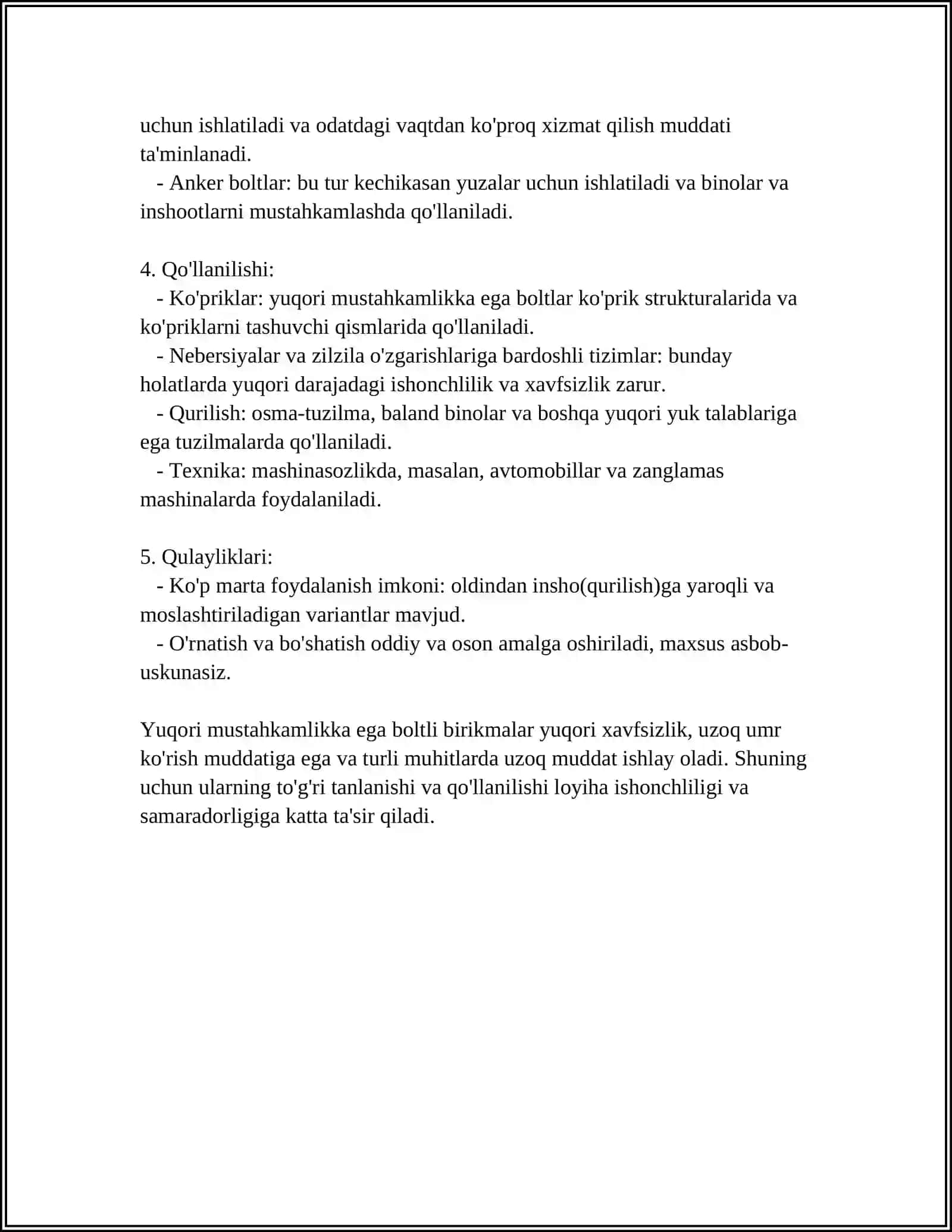 YUQORI MUSTAHKAMLIK EGA BOLTLI BIRIKMALARNI TASNIFI 4