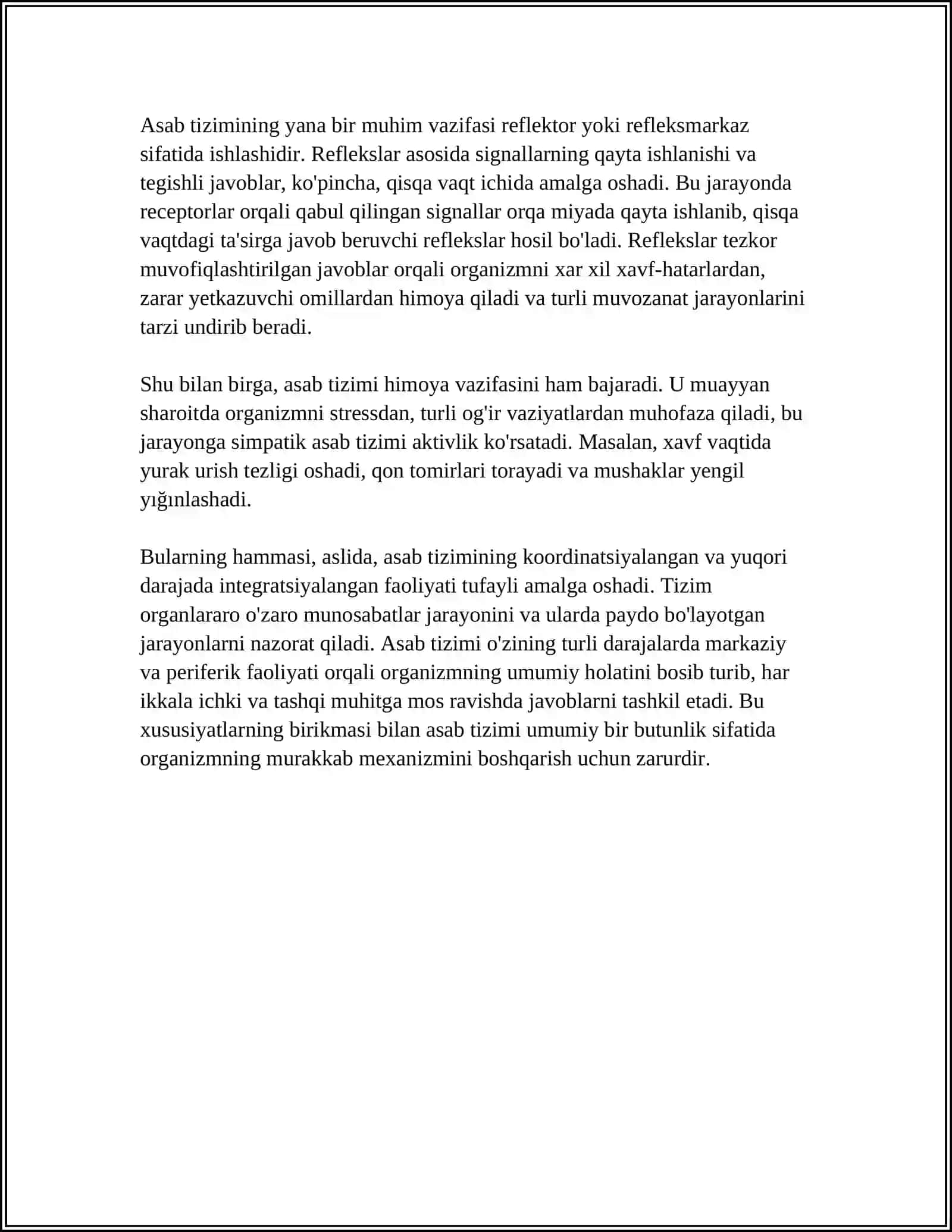 ASAB TIZIMI NERV TIZIMINING TURLARI BULIMLARI VA BIR BUTUNLIGI BOSH MIYA TUZULISHI JOYLANINSHI 4
