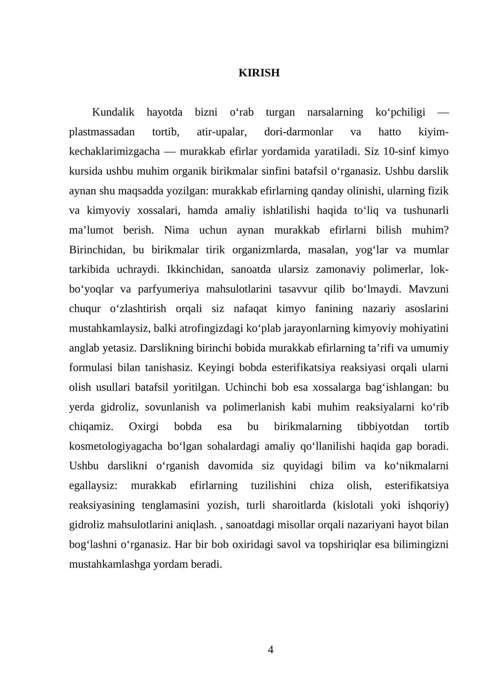 MURAKKAB EFIRLAR. OLINISHI VA XOSSALARI. ISHLATILISHI. 10 - SINF 4