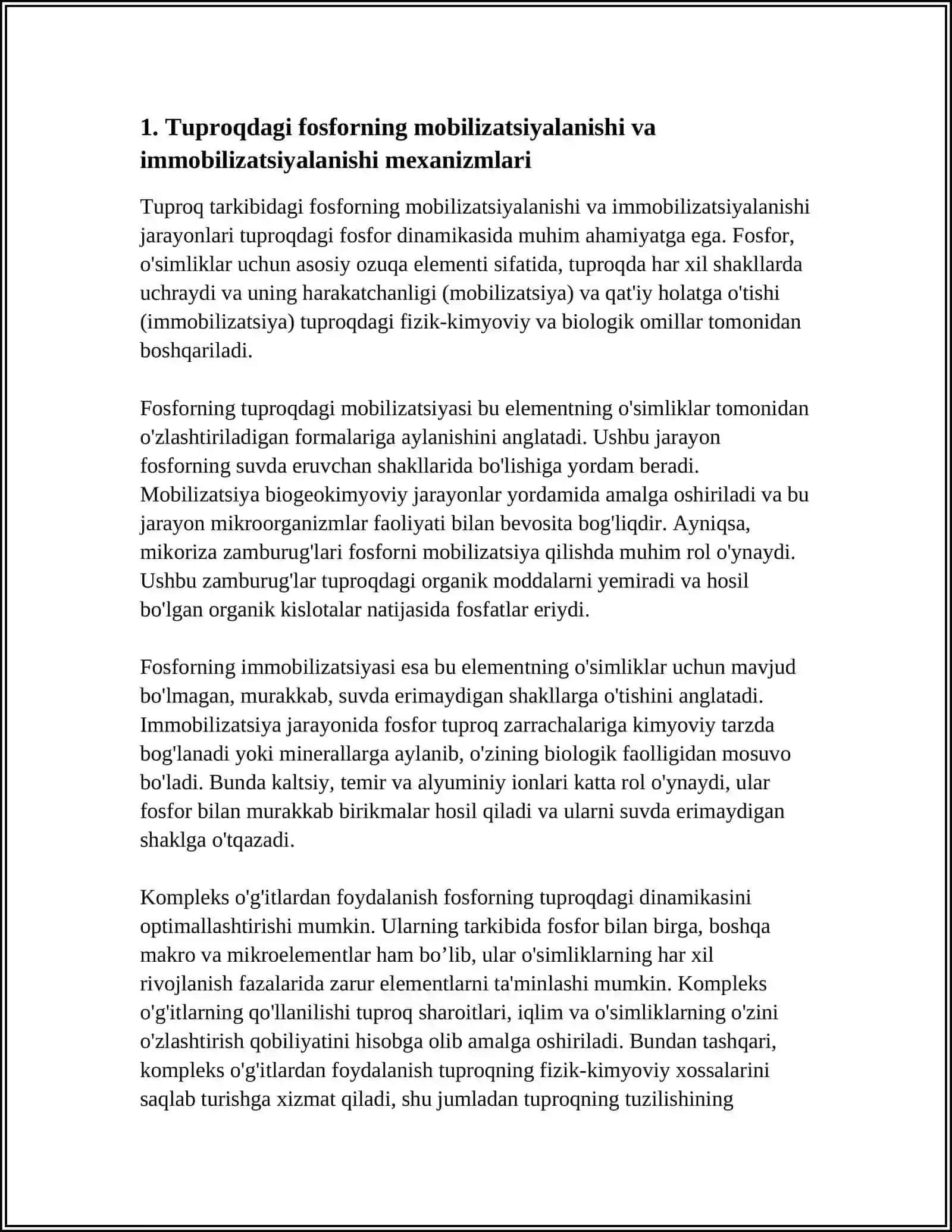 Tuproq Tarkibidagi Fosforning Mobilizatsiyalanishi va Immobilizatsiyalanishi 4