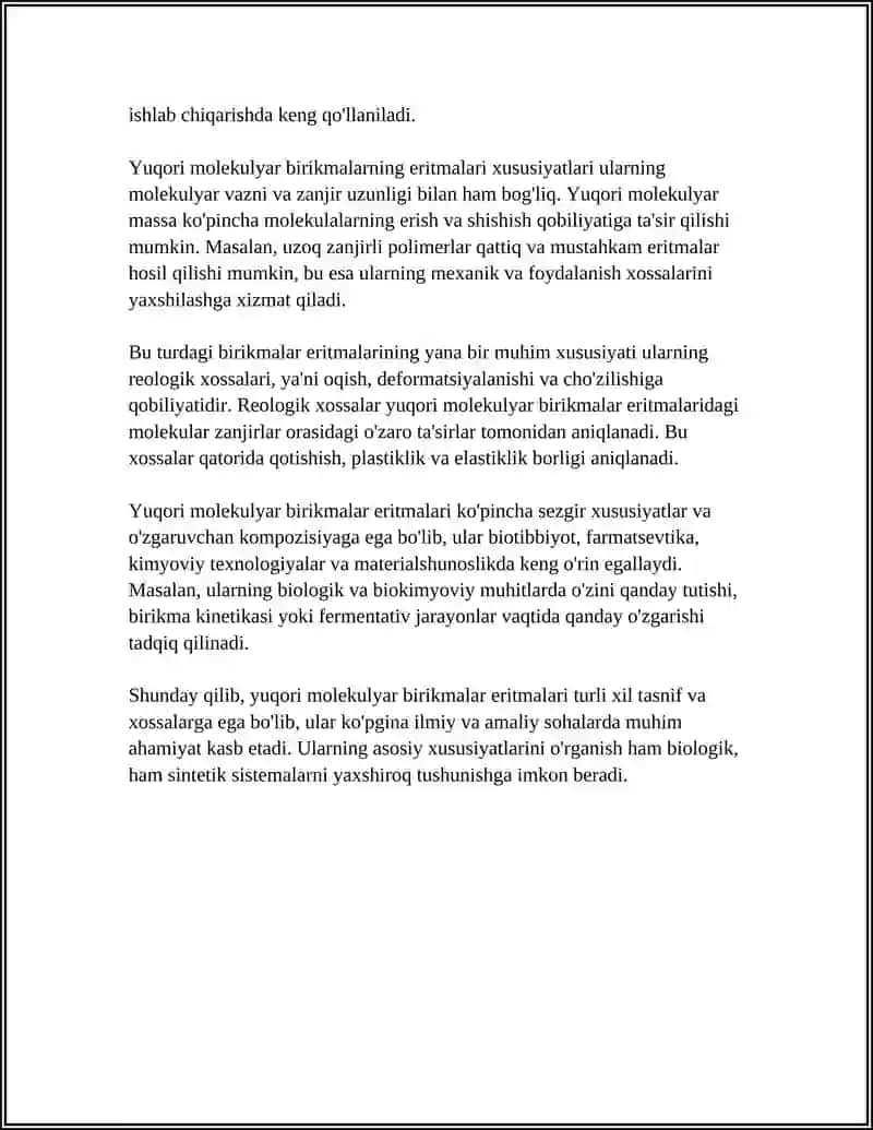 YUQORI MOLEKULYAR BIRIKMALAR ERITMALARINING XOSSALARI. QONNING BIOLOGIK XOSSALARI 4