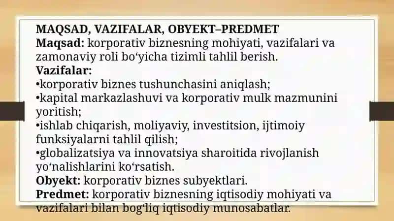 Korporativ biznesning iqtisodiy mohiyati va vazifalari 4