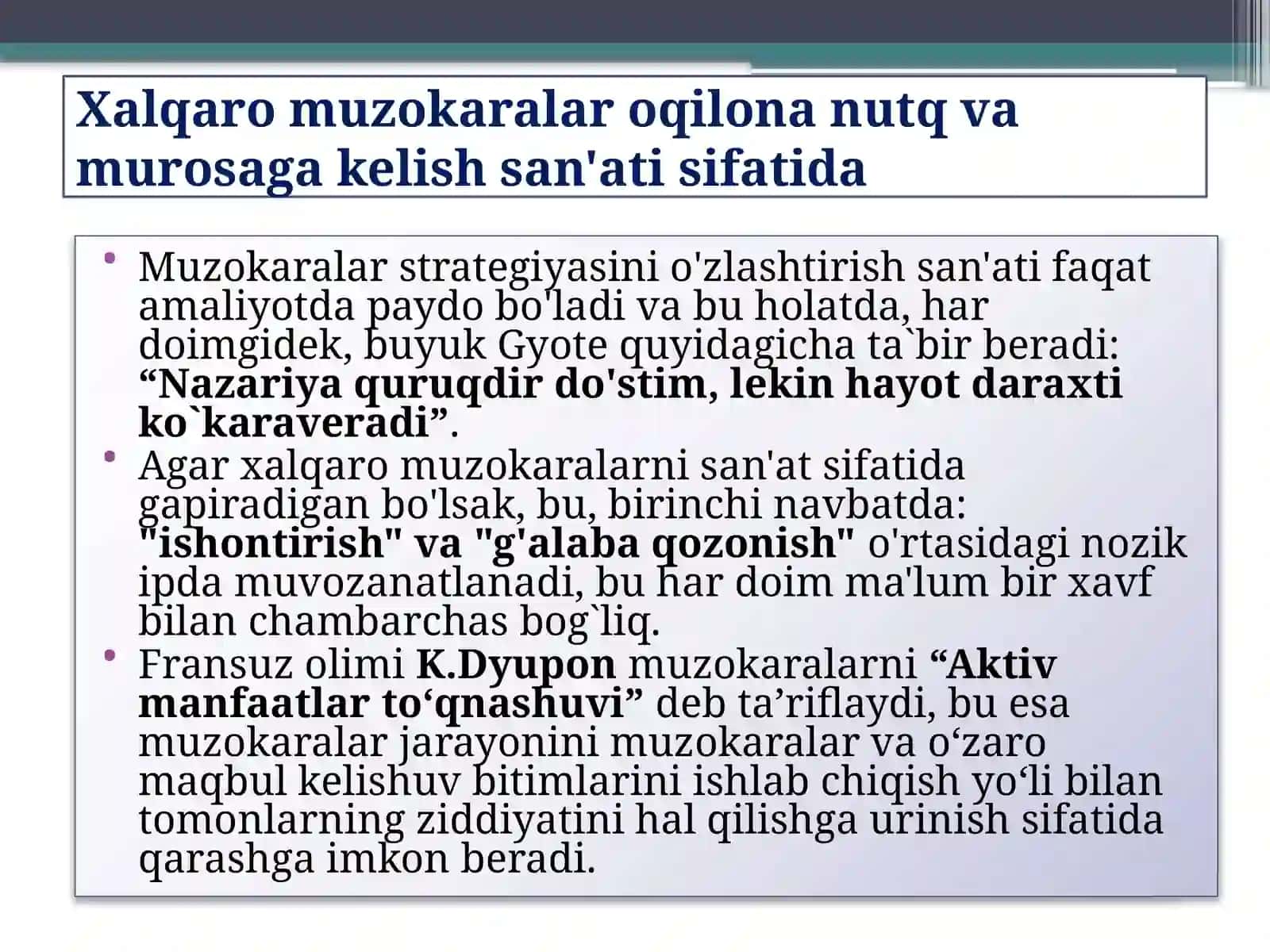 MUZOKARALAR OLIB BORISH VA UNI TASHKIL QILISH SAN'ATI 4
