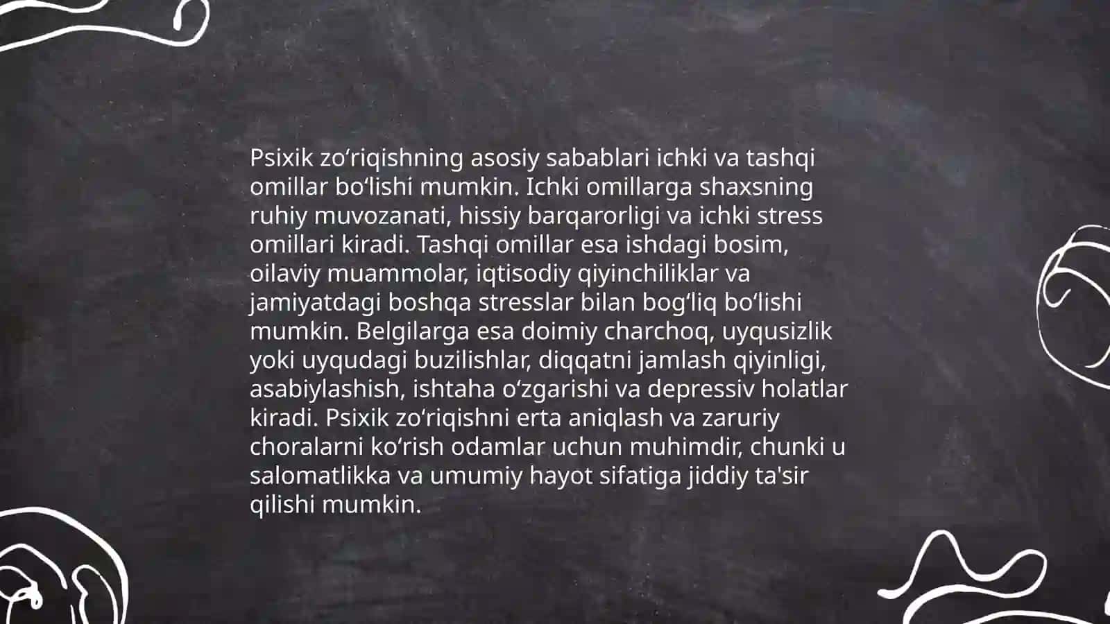 Stress tushunchasi va psixik zoʻriqish, stressning tavsifi 4