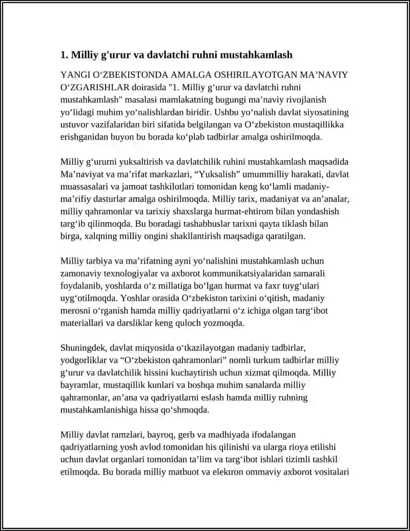 YANGI O'ZBEKISTONDA AMALGA OSHIRILYOTGAN MA'NAVIY O'ZGARISHLAR 4