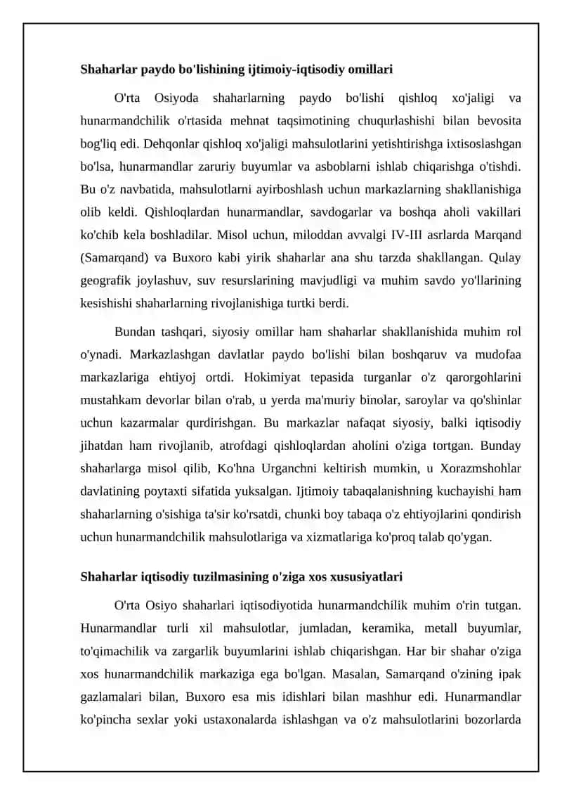 O'rta asrlarda O'rta Osiyoda shahar xujaligining rivojlanishi 4