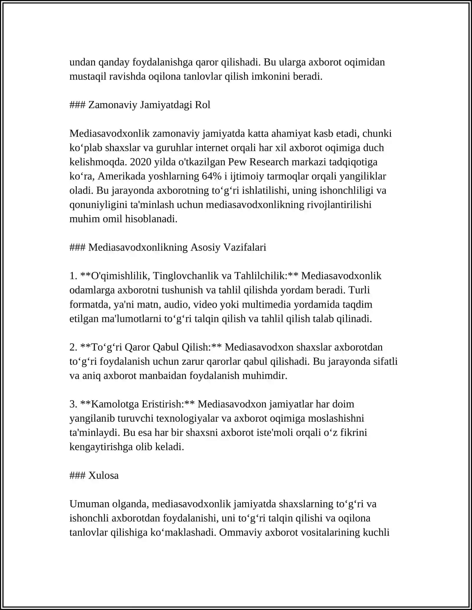 MEDIASAVODXONLIKNI RIVOJLANTIRISH YOLLARI 4