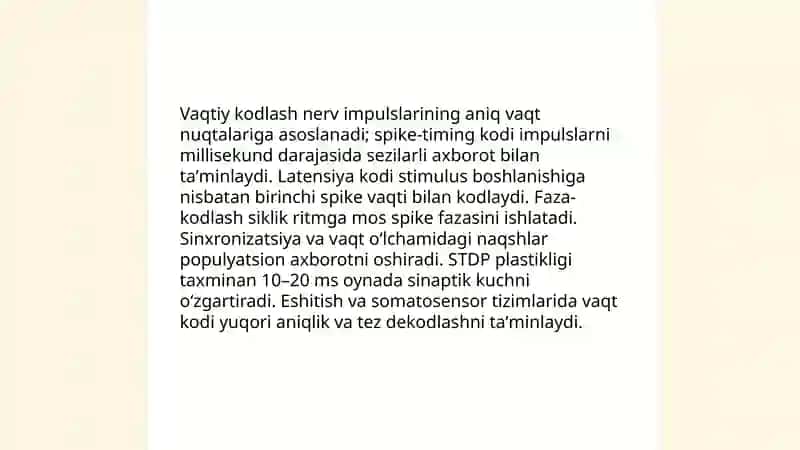 Axborotni kodlash mexanizmi odam va hayvonlar fiziologiyasi 4