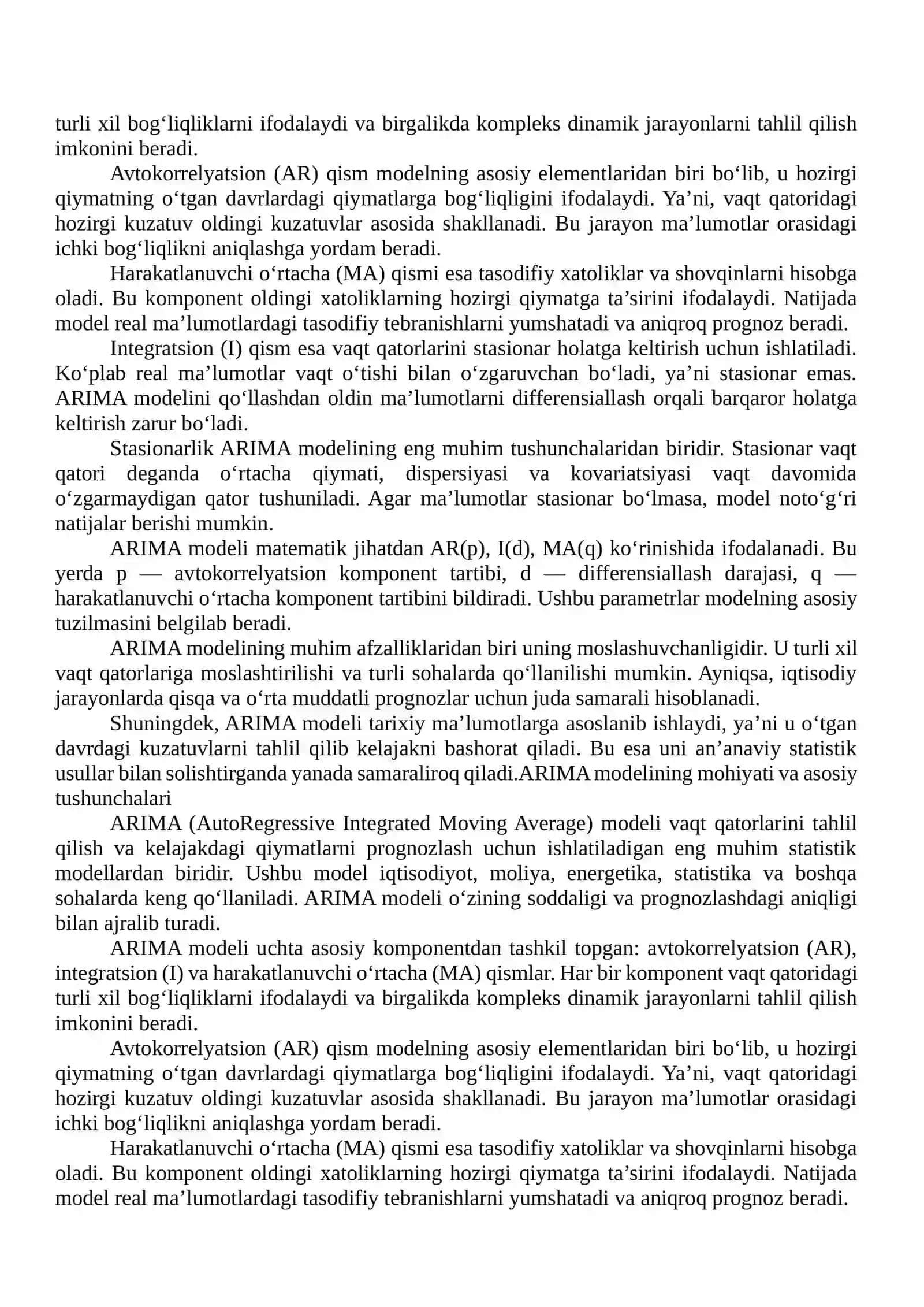 ARIMA model va ularni amaliyotda va ularni qullash uslubida 4