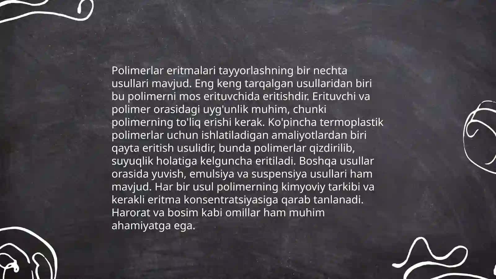 Polimer eritmalarini tayyorlash va ularni tozalash 4