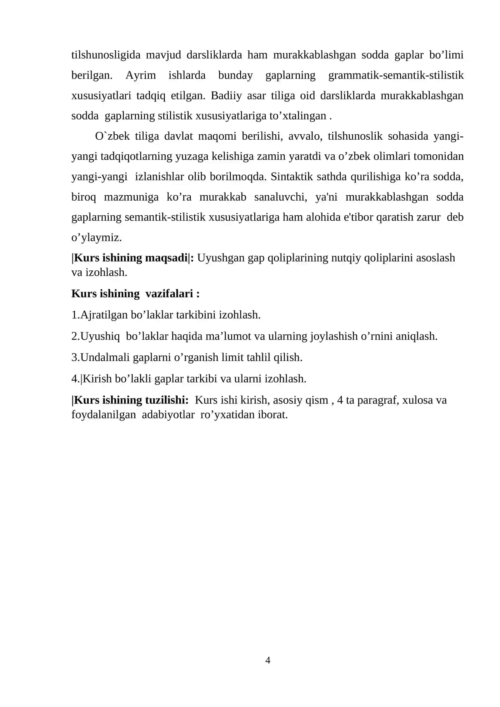 Uyushgan gap qoliplarining nutqiy voqealanishi kurs ishi 4