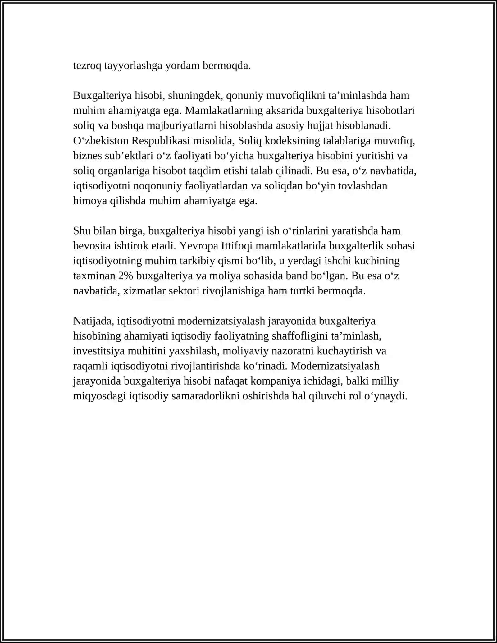 IQTISODIYOTNI MODERNIZATSIYALASH SHAROITIDA BUXGALTERIYA HISOBINING ZARURIYATI VA TUTGAN O'RNI 4