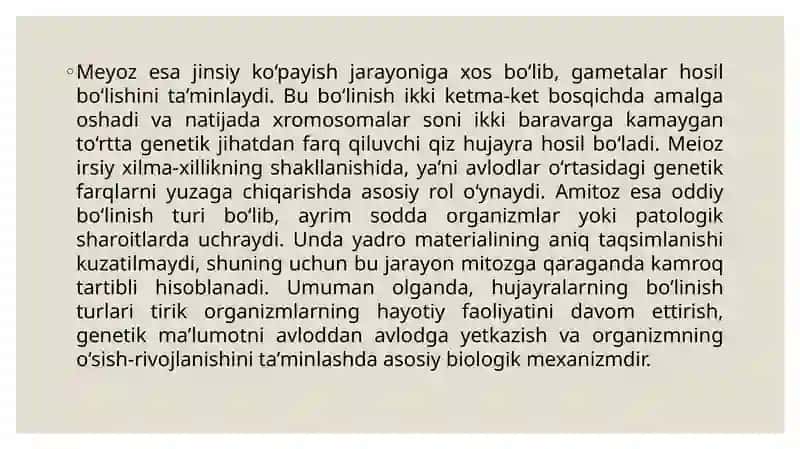 Hujayralarning bo'linish turlari. mitoz , meyoz, amitoz 4