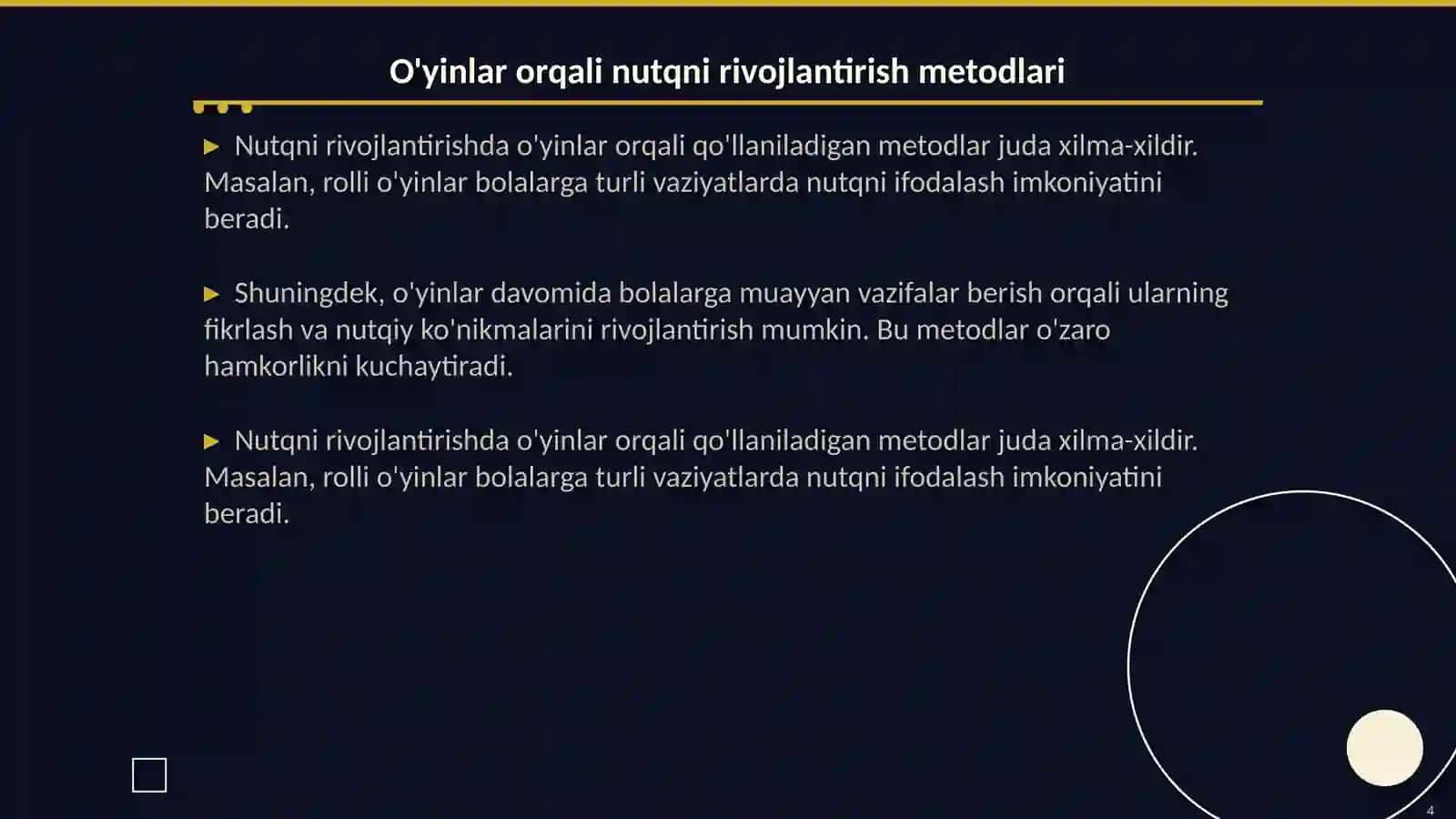 Nutqni rivojlantiruvchi harakatli o'yinlarga o'rgatish metodikasi 4
