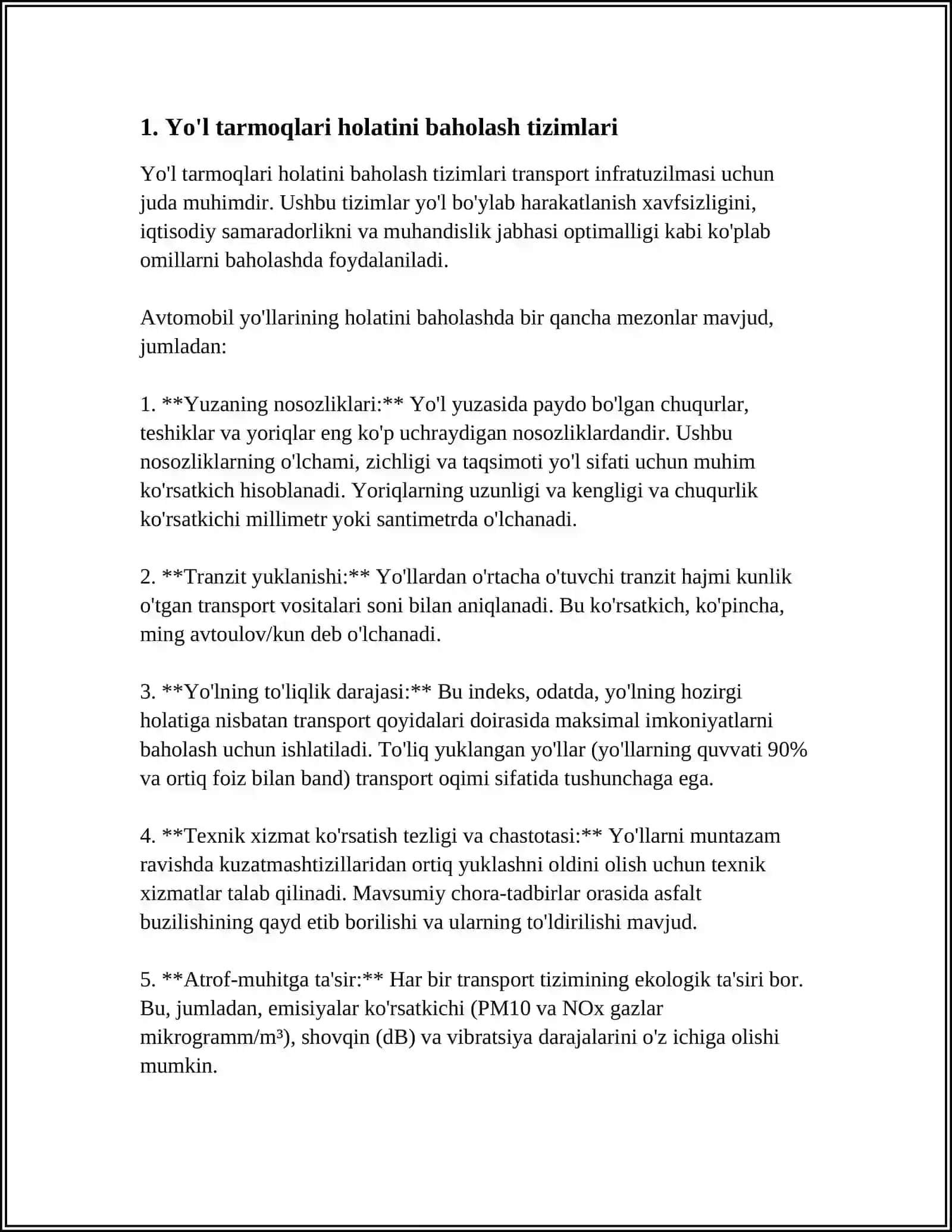 AVTOMOBIL YÒLLARI HOLATINI BAHOLASH VA DIAGNOSTIKASI 4