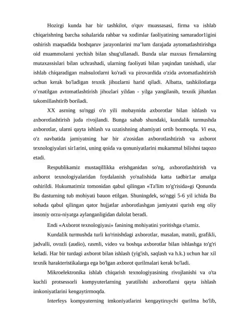 KIMYOVIY INJINERING UCHUN AXBOROT TEXNOLOGIYALARI TUSHUNCHASI VA MOHIYATI 4