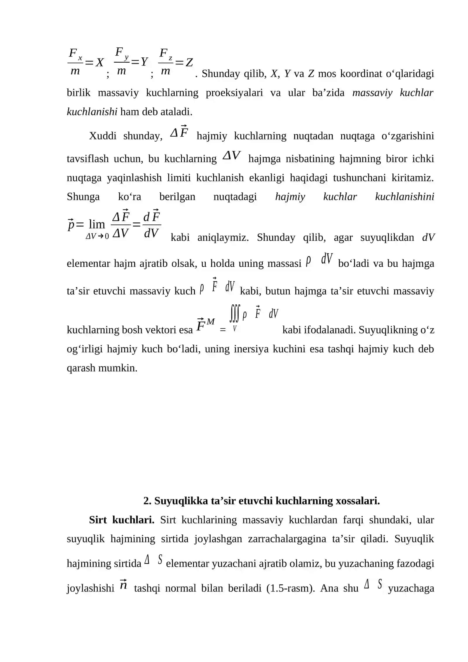Kuchlar klassifikatsiyasi. Kuchlanish tenzori 4