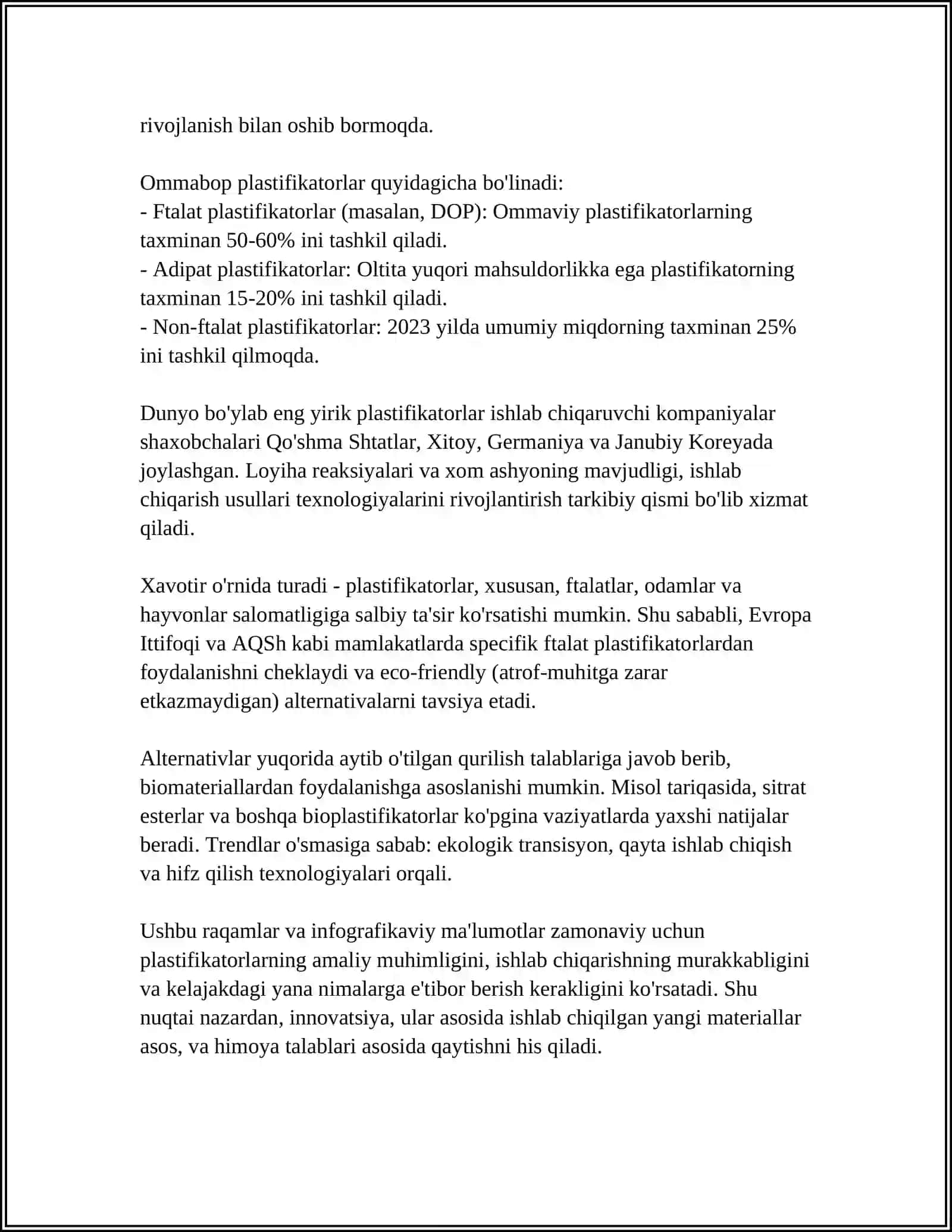 SEMENTABETON OLISH UCHUN PLASTIFIKATSIYALOVCHI QO'SHIMCHALAR 4