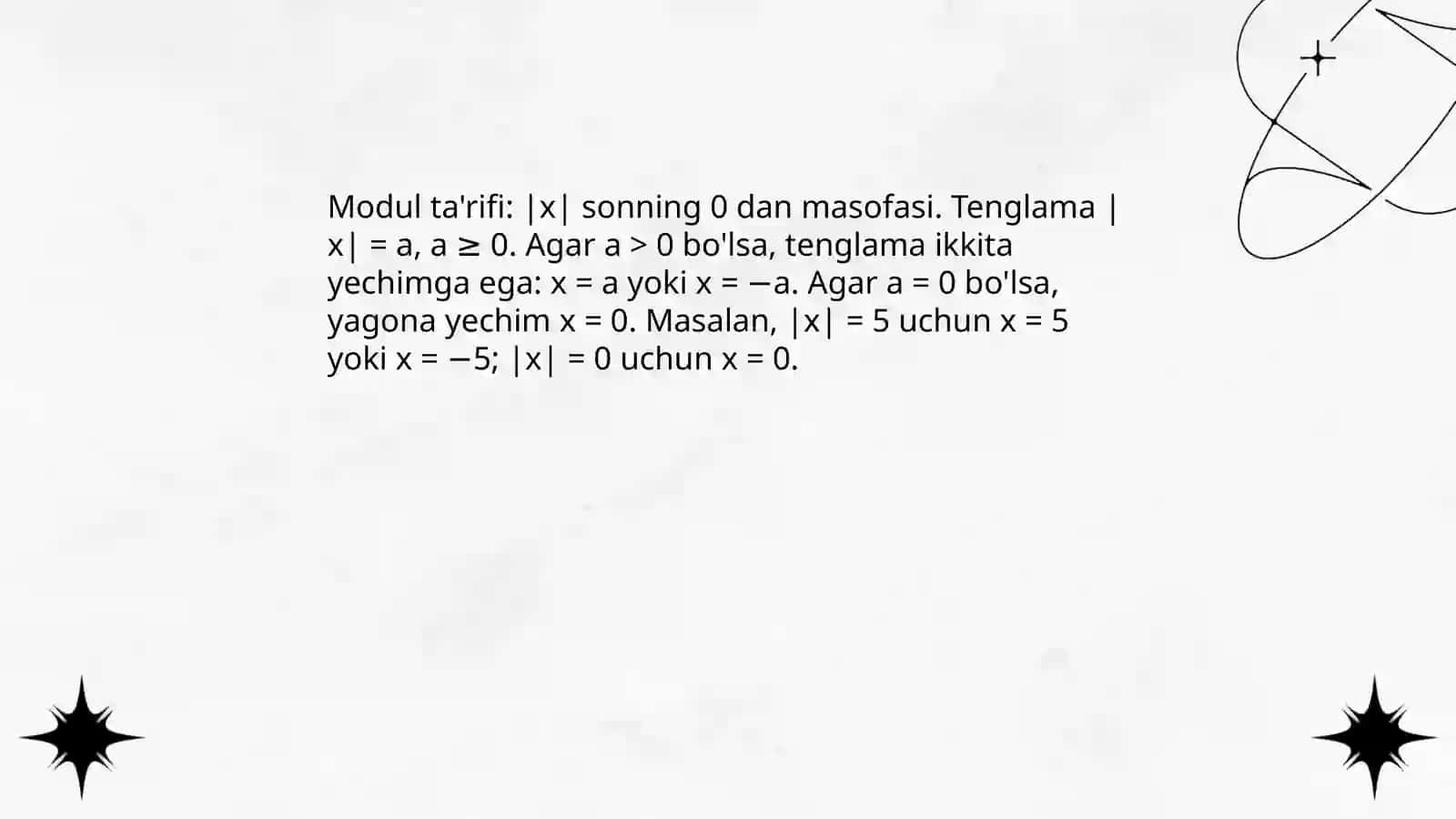 Modulli tenglama va tengsizliklar 8-sinf 4