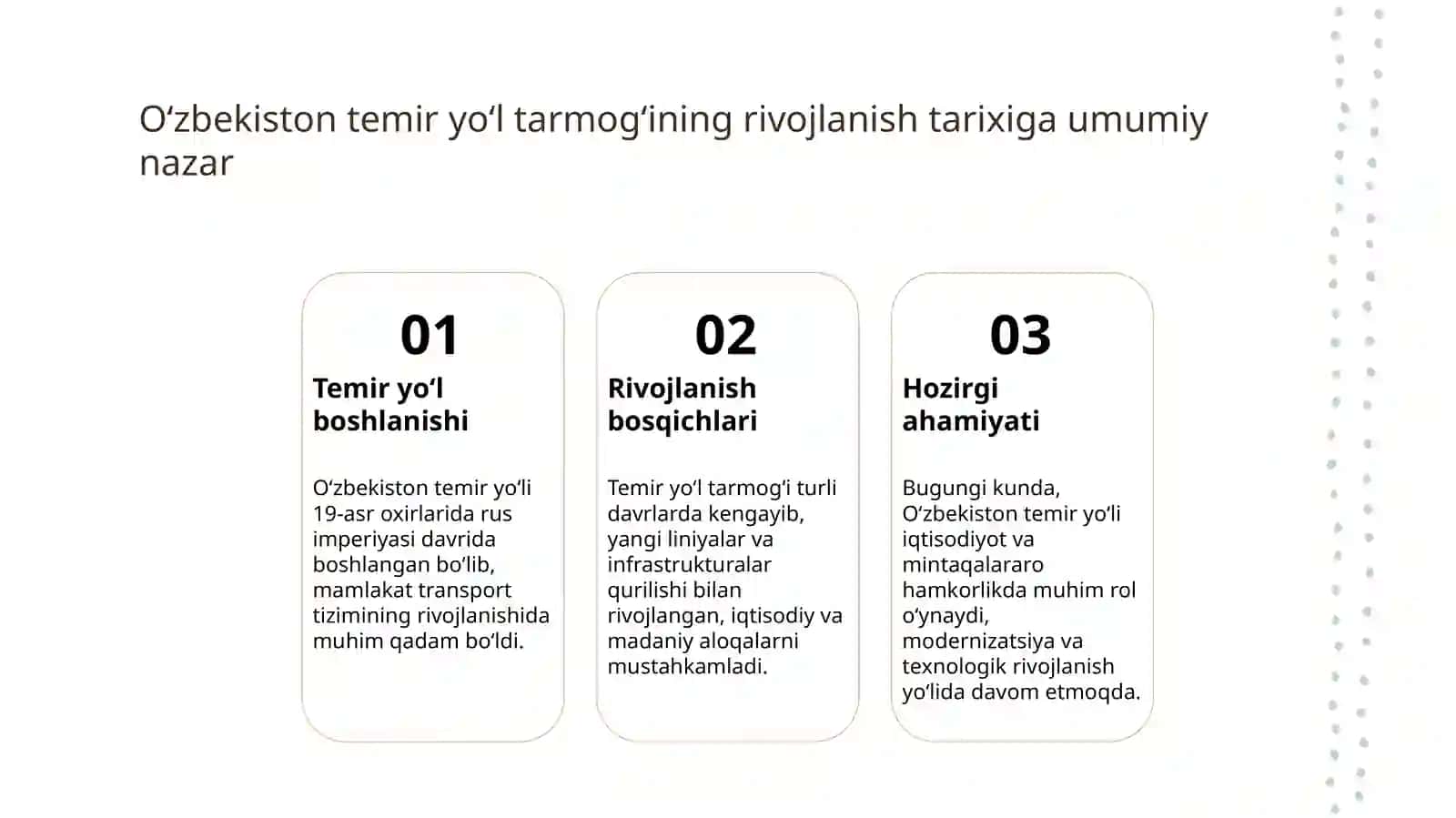 Temir yoʻl transporti rivojlanishining oʻziga xos jihatlari 4