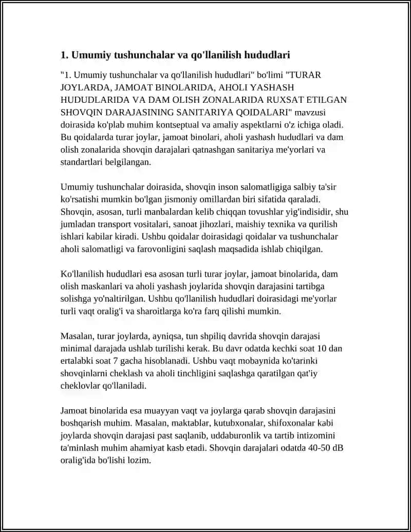 TURAR JOYLARDA, JAMOAT BINOLARIDA, AHOLI YASHASH HUDUDLARIDA VA DAM OLISH ZONALARIDA RUXSAT ETILGAN SHOVQIN DARAJASINING SANITARIYA QOIDALARI 4