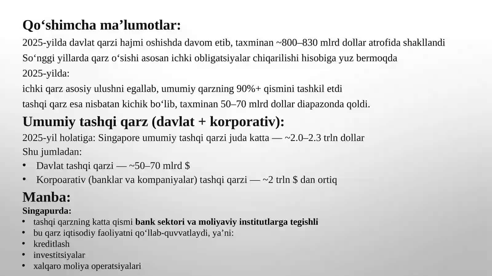 Singapur davlatining ichki va tashqi qarzi 4