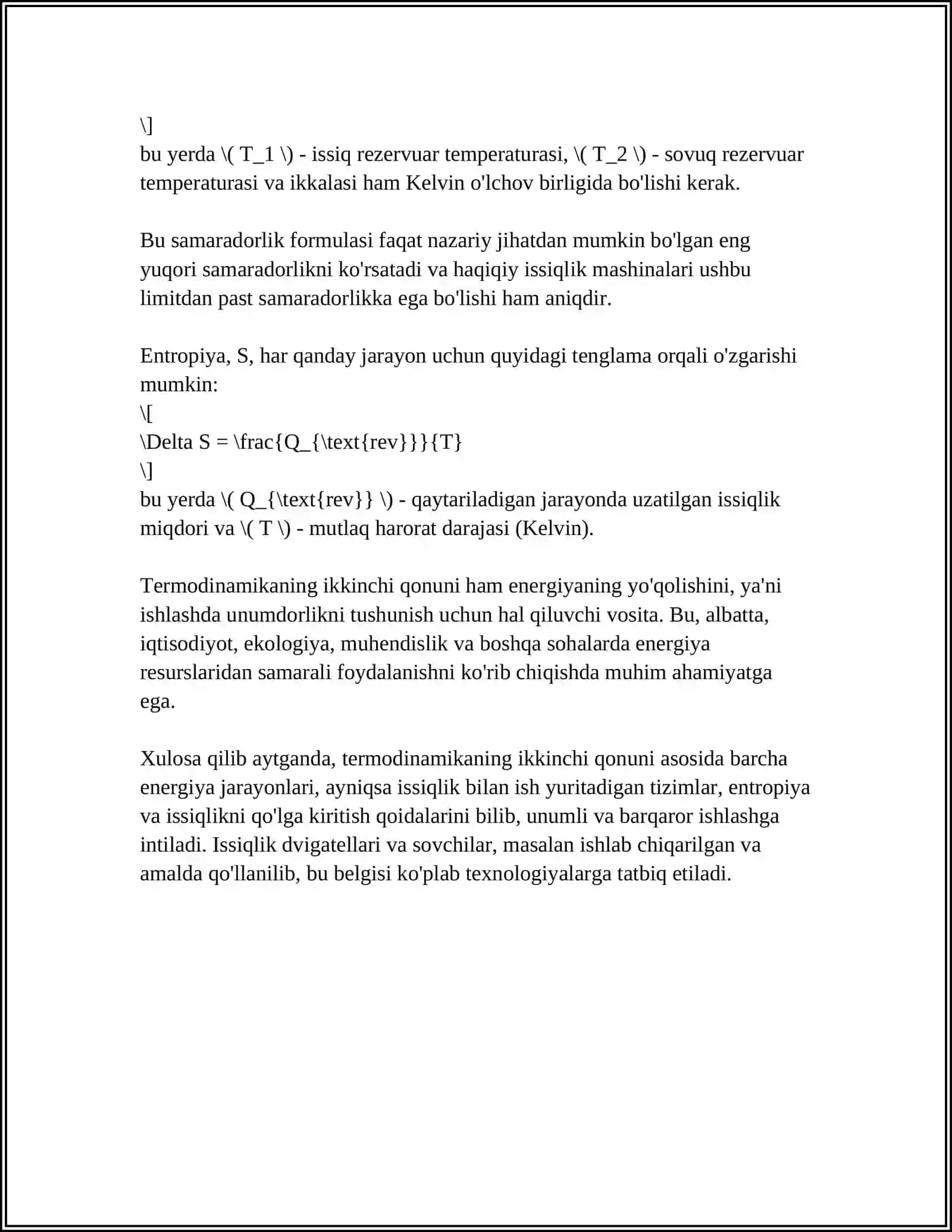 OCHIQ TIZIMLARDA ENTROPIYANING LOKAL KAMYAISHI. DISSIPATIV STRUKTURALAR 4