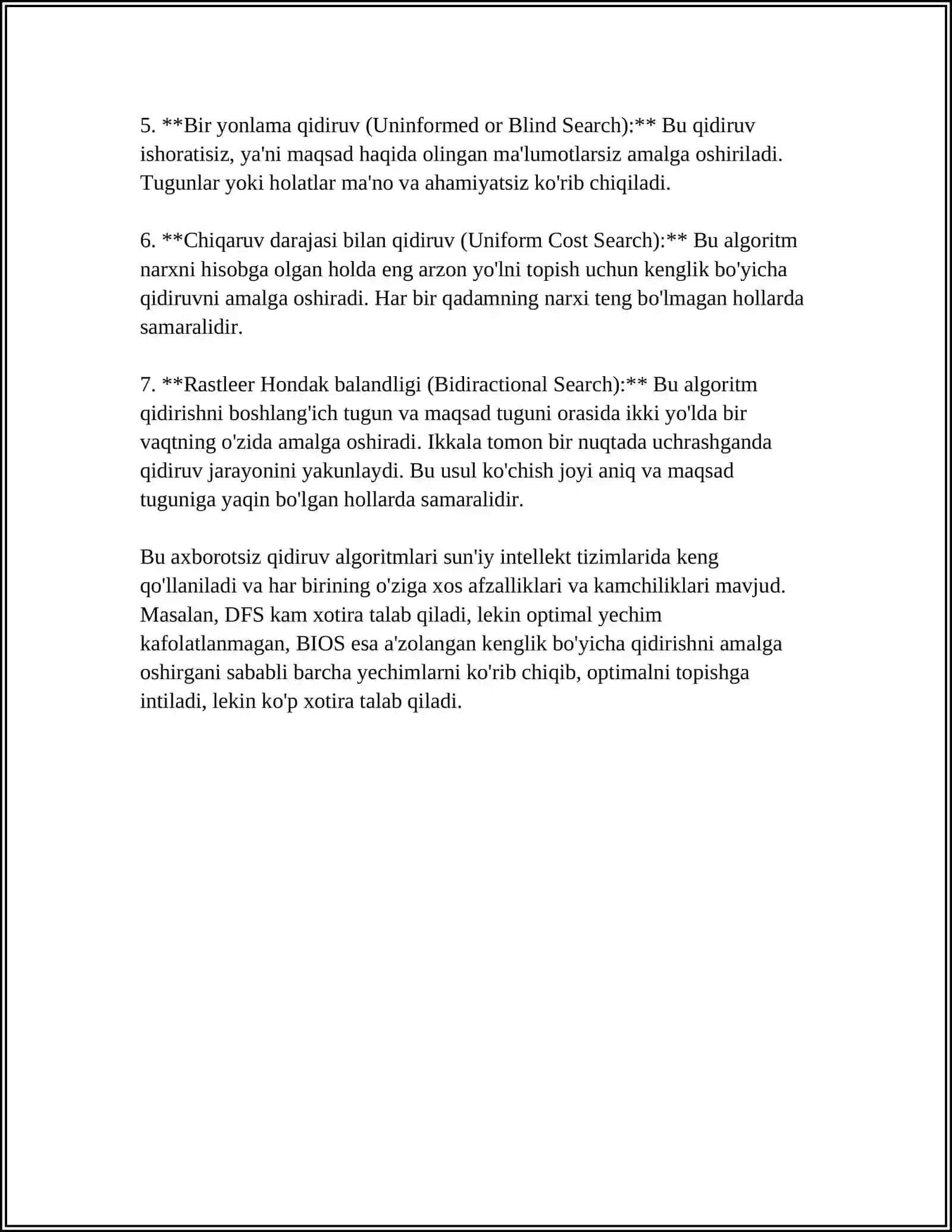 SUN’IY INTELLEKTDA AXBOROTSIZ VA AXBORATLI QIDIRUV ALGORITMLARINI ISHLAB CHIQISH 4