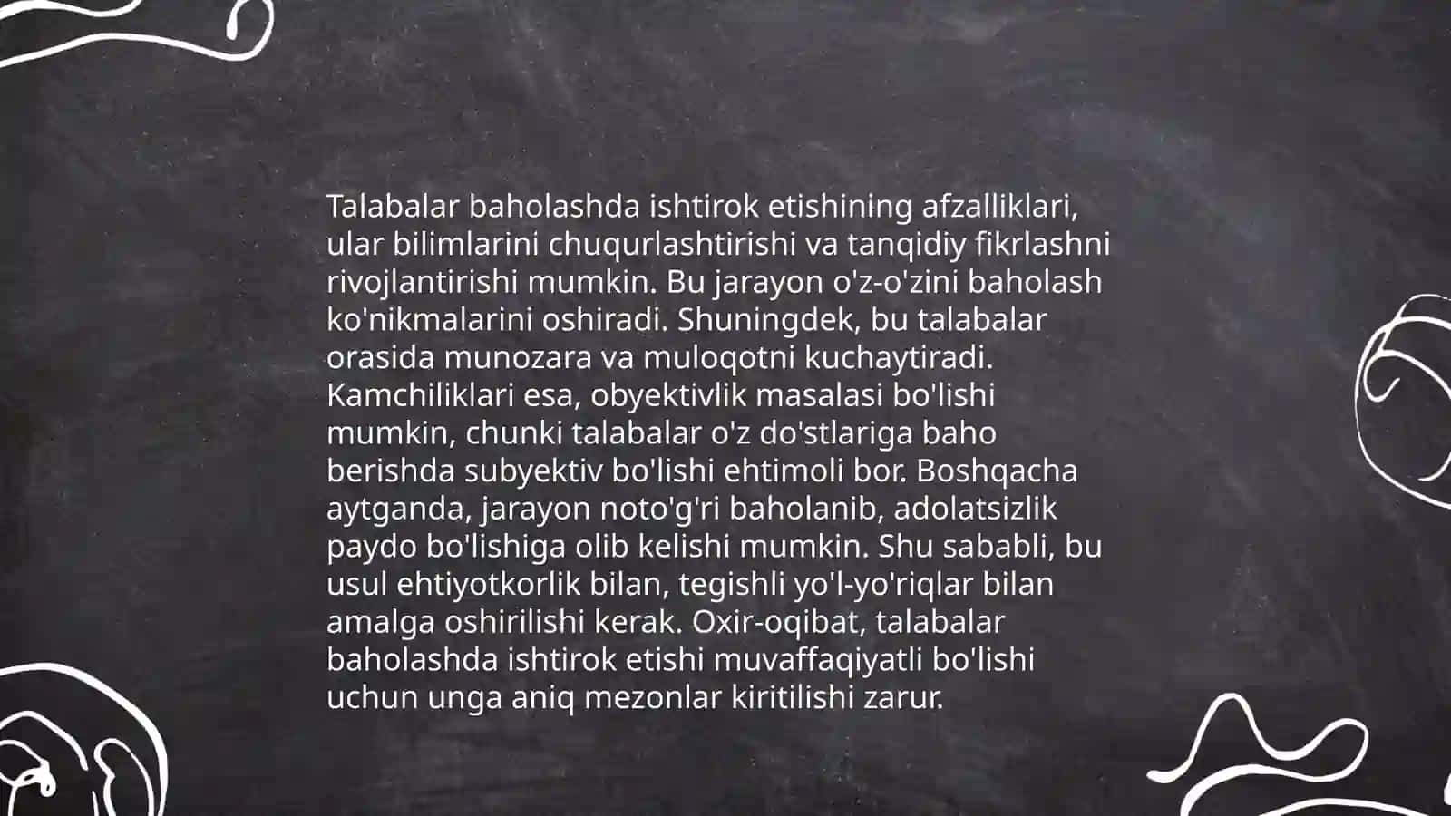 O'quv munozaralari baxslar fikrlarni asoslash o'z-o'zini baholash 4