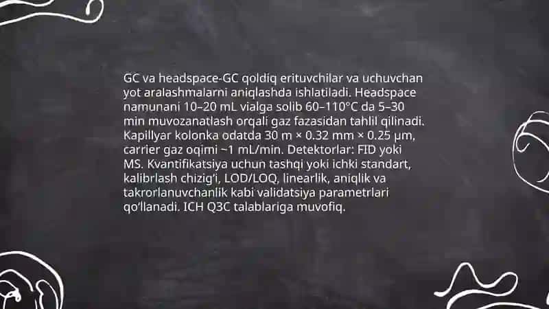 Dori moddasi hamda dori turi tarkibidagi yot aralashmalar miqdorini aniqlashga mo'ljallanganusullar 4