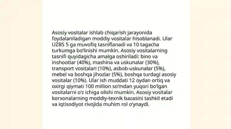 Asosiy vositalarning turkumlanishi va ularni baholash tartibi 4