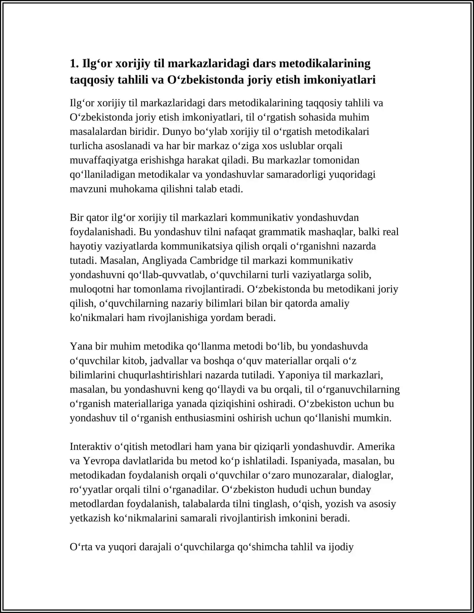 İLGʻOR XORIJIY TIL MARKAZLARIDA DARS METODIKALARINING TAQQOSIY TAHLILI VA JORIY QILISH 4