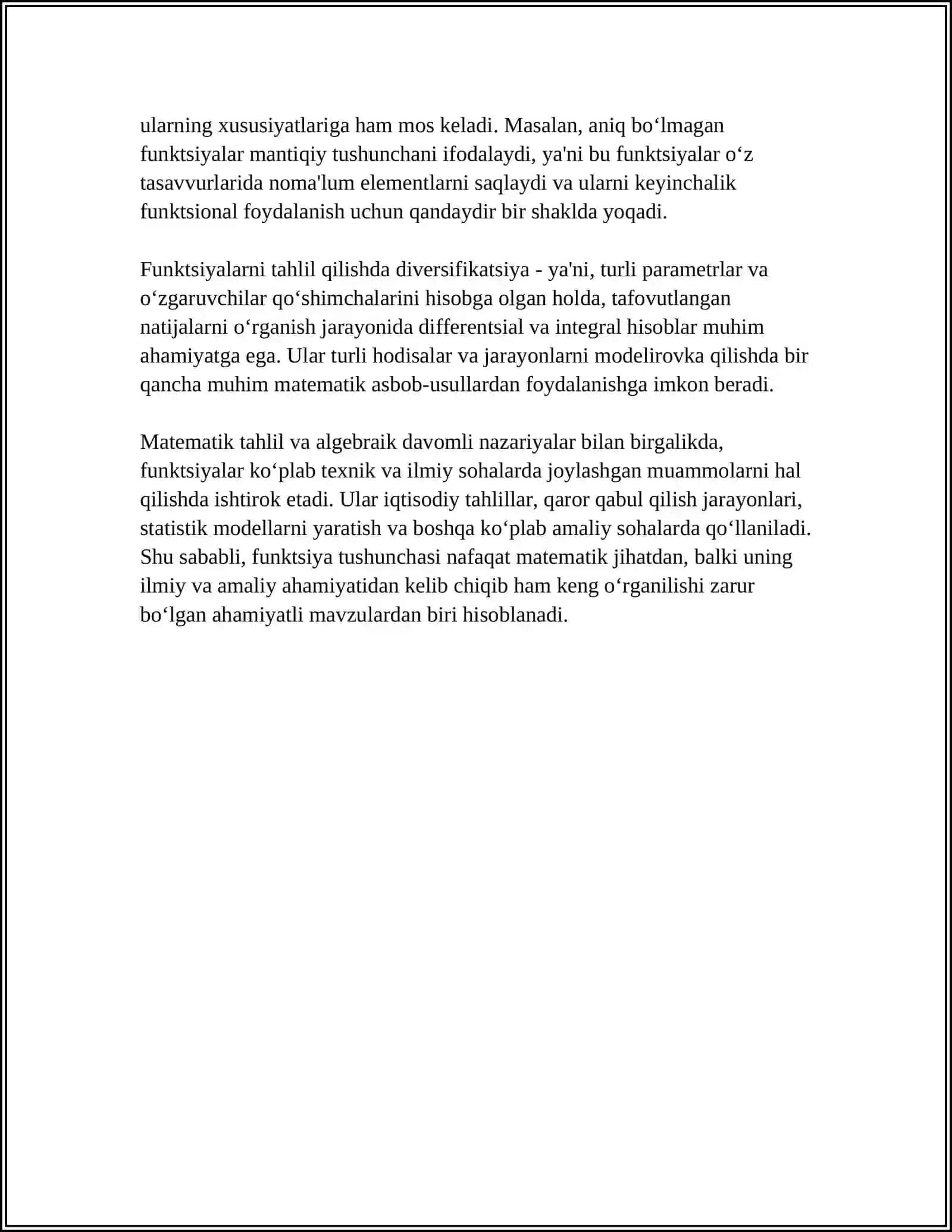 MATEMATIK ANALIZGA KIRISH. FUNKSIYA TUSHUNCHASI. FUNKSIVA TUSHUNCHASI DOIR IQTISODIY MASALALAR 4