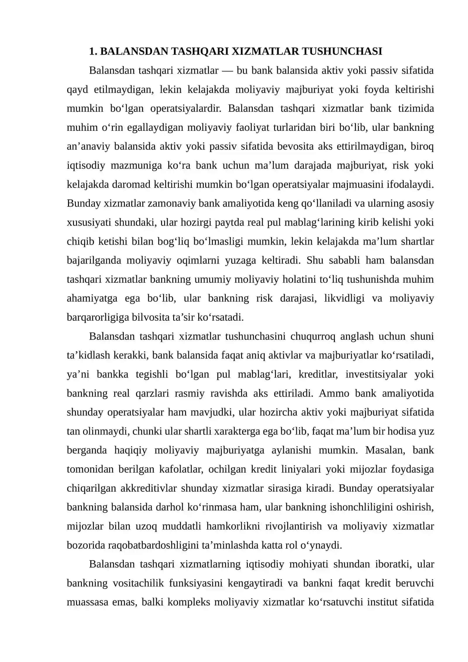 Balansdan tashqari xizmatlar farqli tomonlarini o‘rganish 4