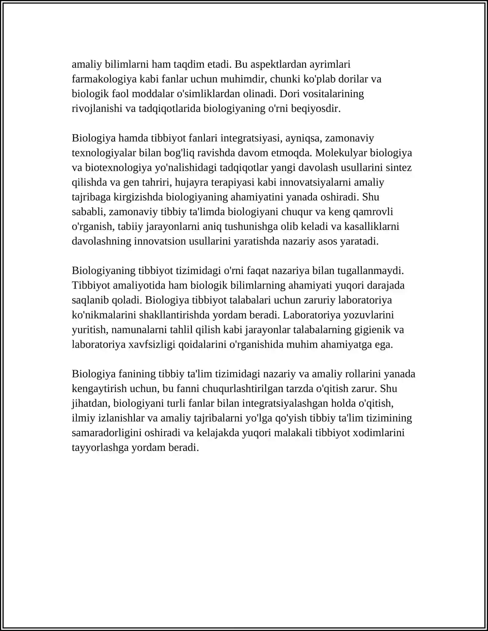 TIBBIY TA'LIM TIZIMIDA BIOLOGIYANI TUTGAN URNI 4