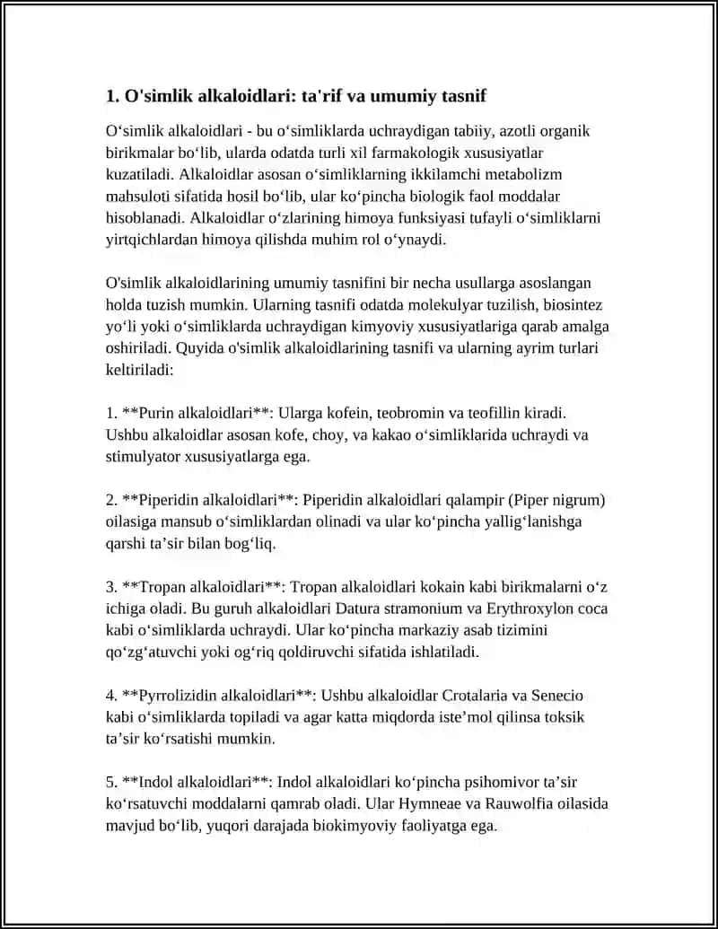 O'SIMLIKLARDA UCHRAYDIGAN ALKOLOIDLAR VA GLIKOLOIDLAR 4