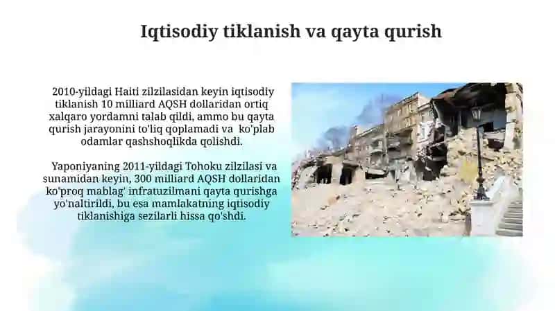 Kuchli zilzila bilan bog'liq favqulodda vaziyatlar oqibatlarini bartaraf etish 4
