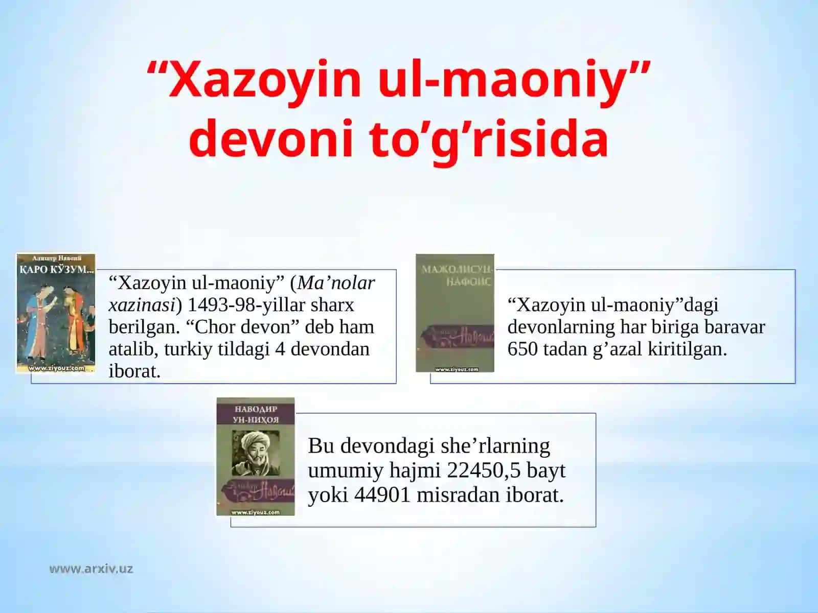Xazoyinul-maoniy devoni 4