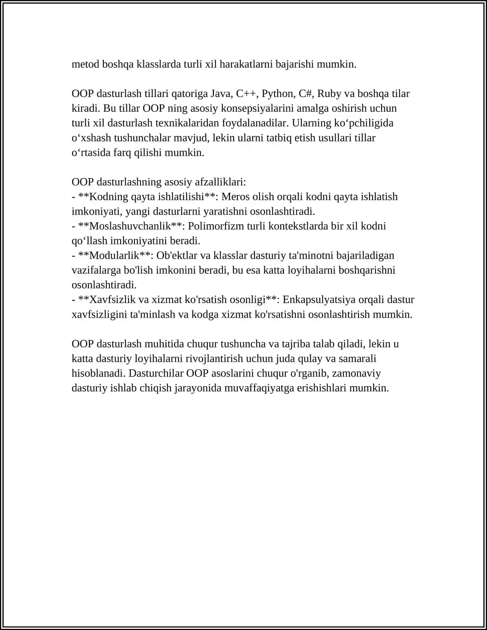 Ob'ektga yo'naltirilgan dasturlash asoslari 4