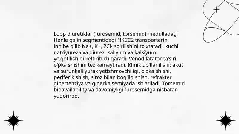 Diuretik vositalar. Bachadon mushaklariga tasir etuvchi vositalar 4