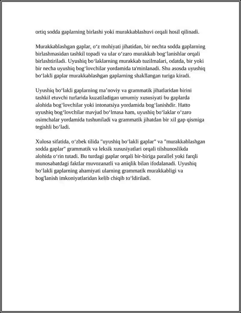 O'ZBEK TILIDA UYUSHIQ BOLAKLI GAPLAR VA O'ZBEK TILIDA MURAKKABLASHGAN SODDA GAPLAR 4