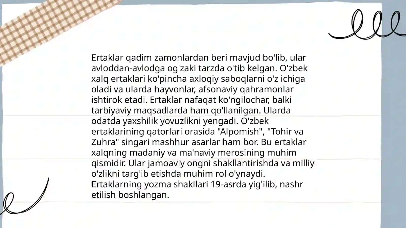 Ertaklarning asosiy xususiyatlari 4