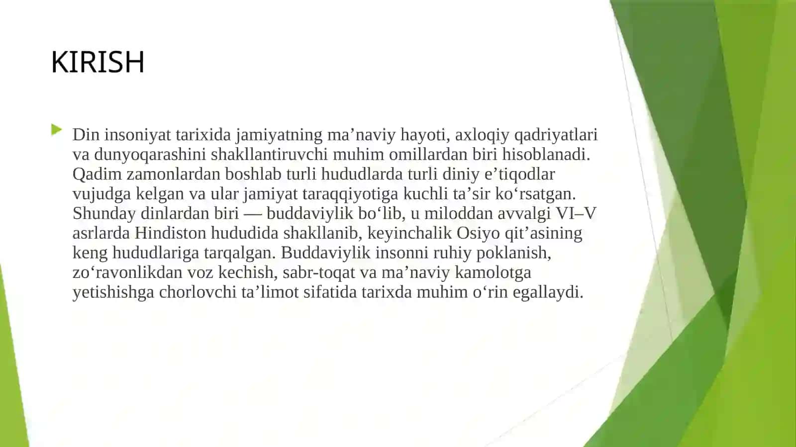 O`zbekistonda buddaviylik dinining tarixiy ildizlari (Qaratepa, Fayoztepa,Dalvarzintepa) va hozirgi zamon. 4