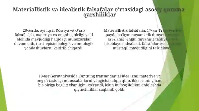 Falsafada materializm va idealizm oqimlari orasidagi ziddiyat 4