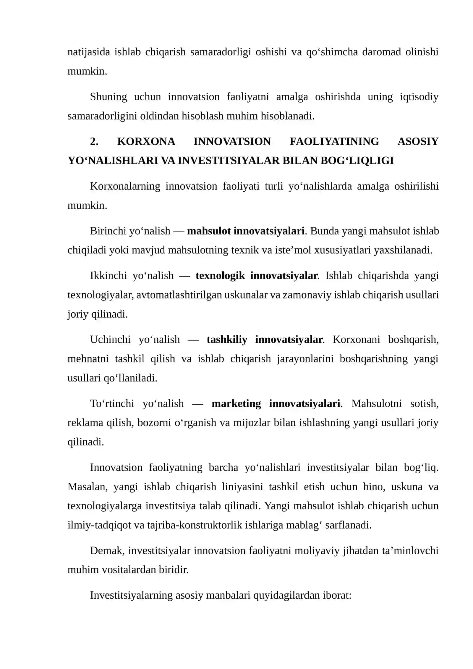 Korxonaning innovatsion faoliyati va investitsiyalarning iqtisodiy samaradorligini qiyosiy tahlil qilish 4
