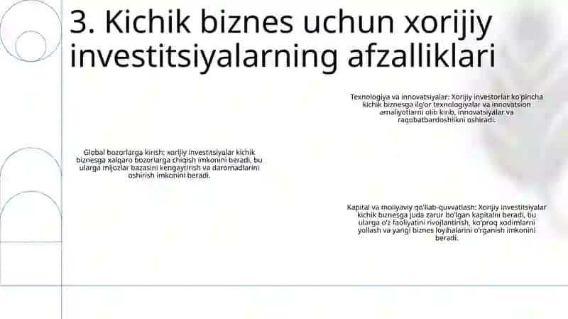 Xorijiy Investitsiyalar Asosida Kichik Biznes Va Tadbirkorlikni Rivojlantirish Yo‘Nalishlari 4