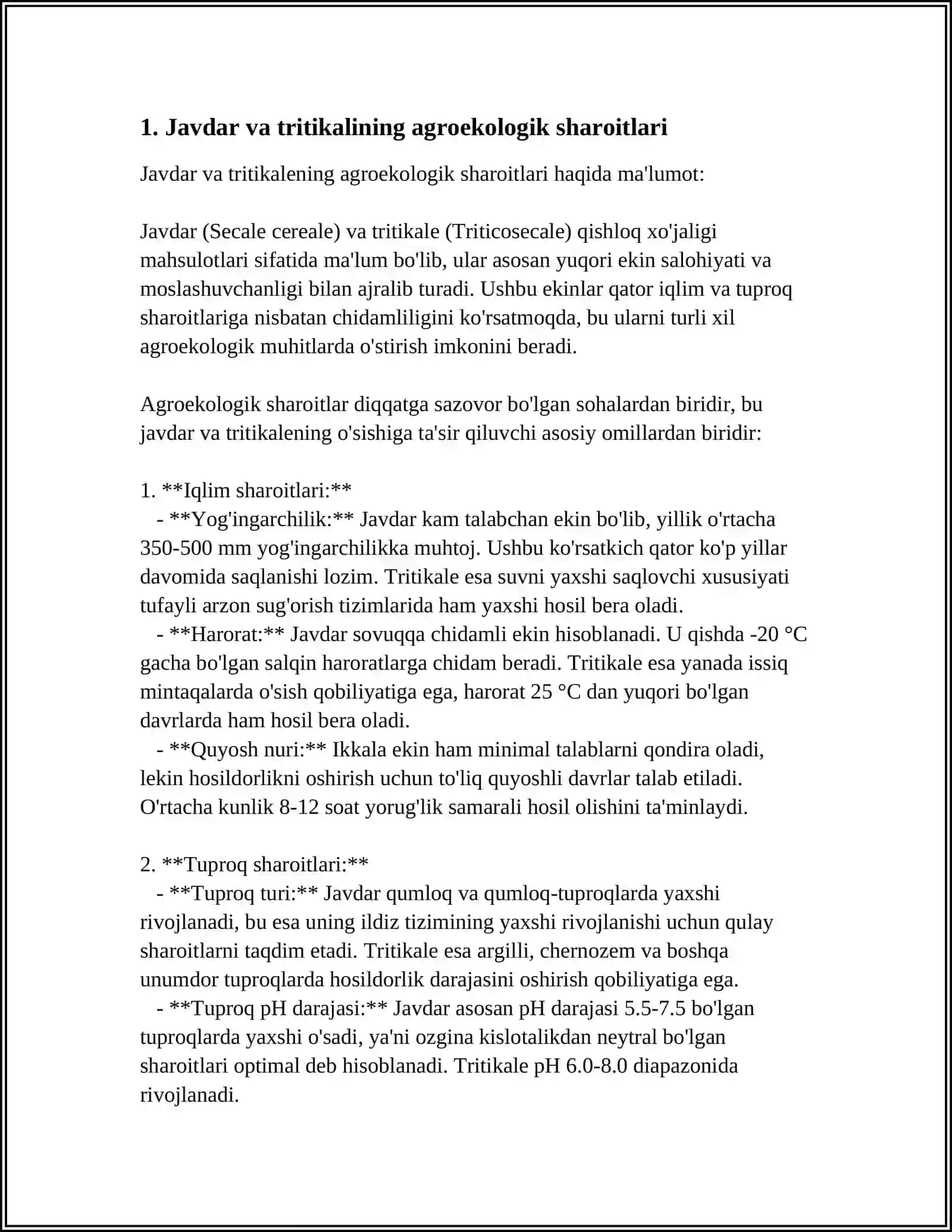 JAVDAR VA TRITIKALINI YETISHTIRISH TEXNOLOGIYASI 4