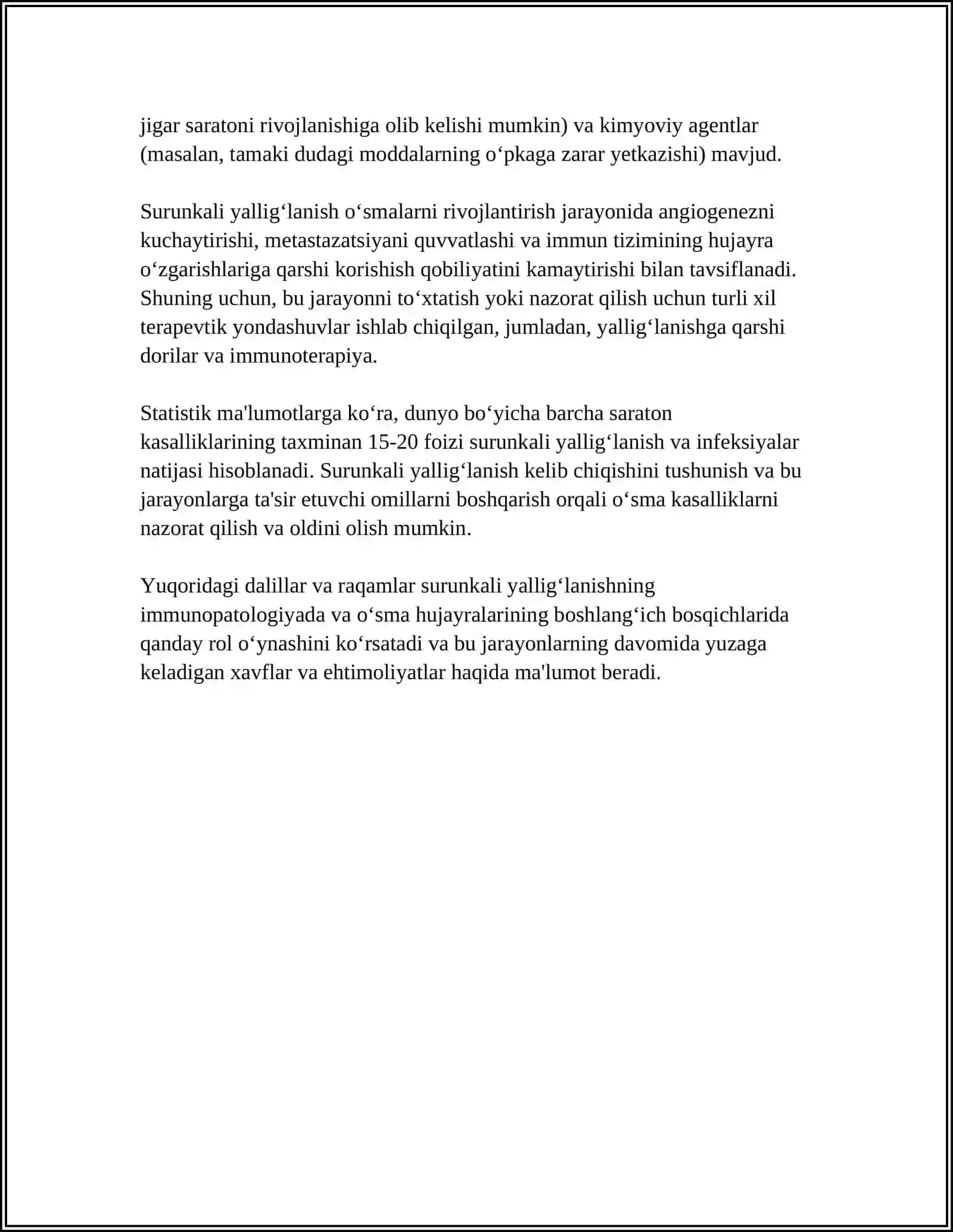 Immunopatologiya va o‘sma hujayralarining boshlang‘ich bosqichlari: surunkali yallig‘lanish roli 4