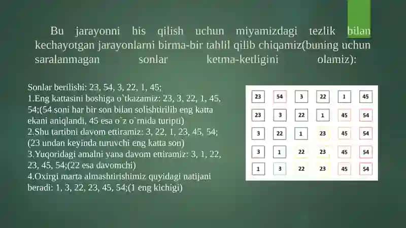 Saralash masalasini formal qo‘yilishi. Saralashning qat’iy va yashilangan usullari 4
